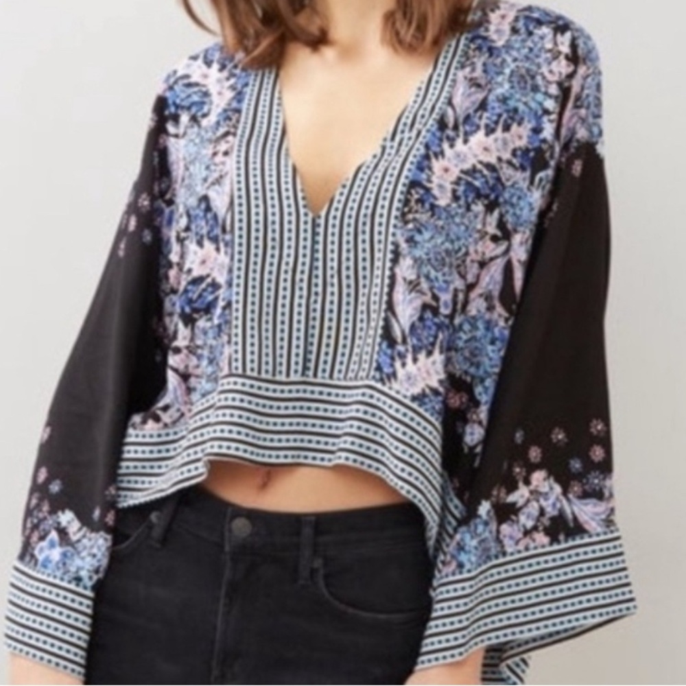 FREE PEOPLE Kimono Sleeve Floral Blouse